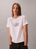 White Script Logo Graphic Slim T-Shirt  Women