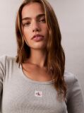Grey Ribbed Cotton Long Sleeve Top  Women