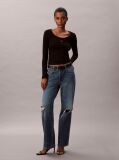 Black Ribbed Cotton Long Sleeve Top  Women