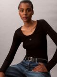 Black Ribbed Cotton Long Sleeve Top  Women