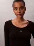 Black Ribbed Cotton Long Sleeve Top  Women