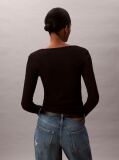 Black Ribbed Cotton Long Sleeve Top  Women
