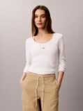 White Ribbed Cotton Long Sleeve Top  Women