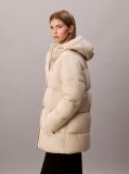 Beige Logo Belt Hooded Puffer Jacket  Women