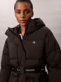 Black Logo Belt Hooded Puffer Jacket  Women