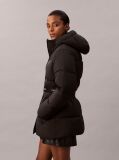 Black Logo Belt Hooded Puffer Jacket  Women