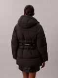 Black Logo Belt Hooded Puffer Jacket  Women