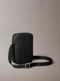 Black Embossed Woven Slim Reporter Bag  Men