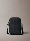 Black Embossed Woven Slim Reporter Bag  Men