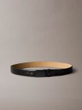 Black Full Grain Leather Plaque Buckle Belt  Men