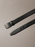 Black Full Grain Leather Plaque Buckle Belt  Men