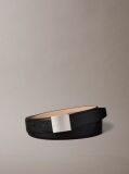 Black Plaque Buckle Pebble Grain Leather Belt  Men