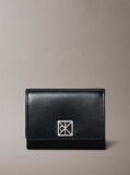 Black Monogram Logo Emblem Leather Trifold Wallet  Women