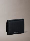 Black Monogram Logo Emblem Leather Trifold Wallet  Women