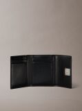 Black Monogram Logo Emblem Leather Trifold Wallet  Women