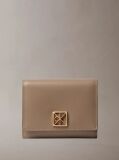 Beige Monogram Logo Emblem Leather Trifold Wallet  Women