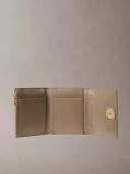 Beige Monogram Logo Emblem Leather Trifold Wallet  Women