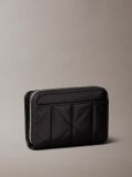 Black Quilted Emblem Logo Flap Zip-Around Wallet  Women