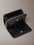 Black Quilted Emblem Logo Flap Zip-Around Wallet  Women