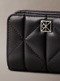 Black Quilted Emblem Logo Flap Zip-Around Wallet  Women