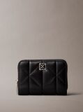 Black Quilted Emblem Logo Flap Zip-Around Wallet  Women