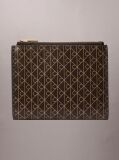 Brown Emblem All-Over Print Double-Zip Bifold Wallet  Women