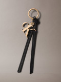 Black Leather Signature Logo Tassel Bag Charm  Women
