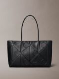 Black Embossed Allover Monogram Logo Tote Bag  Women