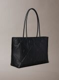 Black Embossed Allover Monogram Logo Tote Bag  Women