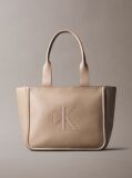 Beige Embossed Monogram Logo Tote Bag  Women