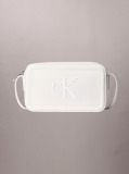 White Embossed Monogram Logo Camera Bag  Women