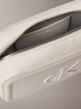 White Embossed Monogram Logo Camera Bag  Women
