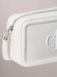 White Embossed Monogram Logo Camera Bag  Women