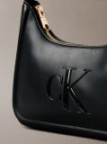 Black Embossed Monogram Logo Shoulder Bag  Women