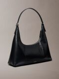 Black Emblem Logo Smooth Leather Shoulder Bag  Women