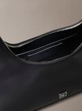 Black Emblem Logo Smooth Leather Shoulder Bag  Women