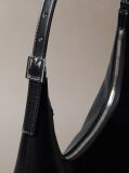 Black Emblem Logo Smooth Leather Shoulder Bag  Women