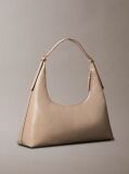 Beige Emblem Logo Smooth Leather Shoulder Bag  Women