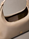 Beige Emblem Logo Smooth Leather Shoulder Bag  Women