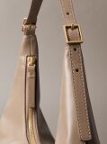 Beige Emblem Logo Smooth Leather Shoulder Bag  Women