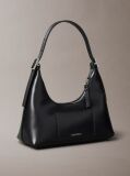Black Monogram Logo Emblem Leather Small Shoulder Bag  Women