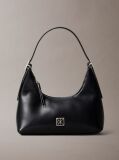 Black Monogram Logo Emblem Leather Small Shoulder Bag  Women