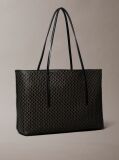 Black Allover Monogram Logo Tote Bag with Pouch  Women
