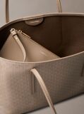 Beige Coated Emblem Small Tote Bag  Women