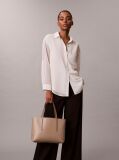 Beige Coated Emblem Small Tote Bag  Women