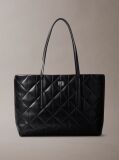 Black Quilted Emblem Logo Small Tote Bag  Women