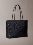 Black Quilted Emblem Logo Small Tote Bag  Women