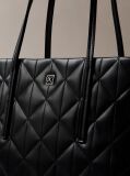 Black Quilted Emblem Logo Small Tote Bag  Women
