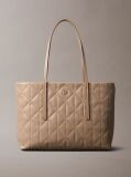 Beige Quilted Emblem Logo Small Tote Bag  Women