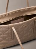 Beige Quilted Emblem Logo Small Tote Bag  Women
